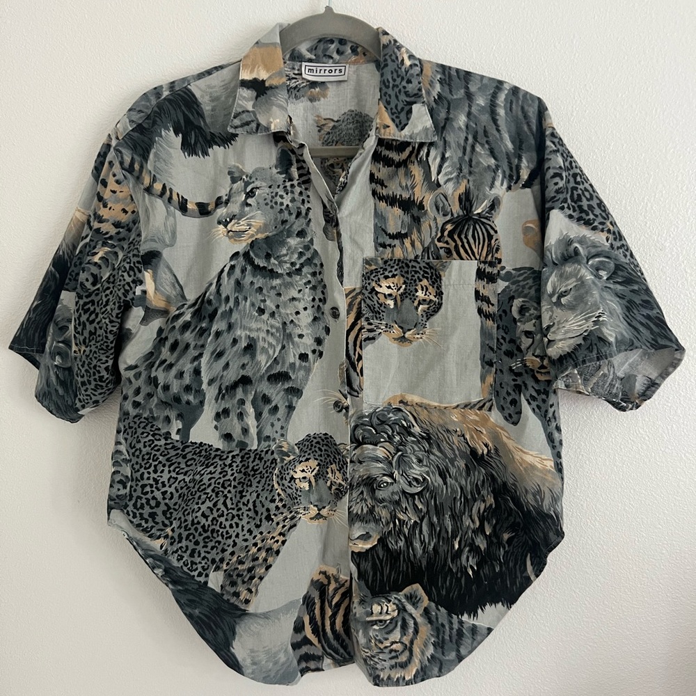 Vintage Button Down Animal Print Shirt sz L